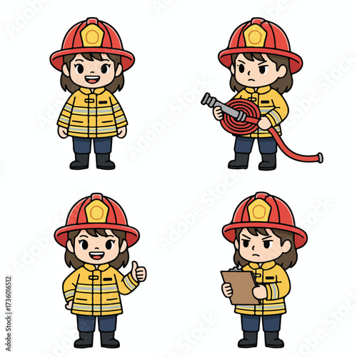Firefighter Expressions Cute Cartoon Character Emotes for Emergency Services