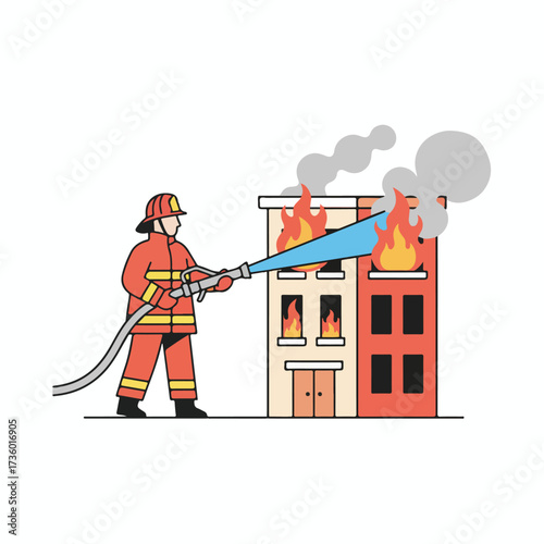 Firefighter heroically battling flames, protecting the building from fire