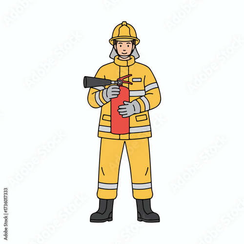 Brave Firefighter Holding Extinguisher Illustration