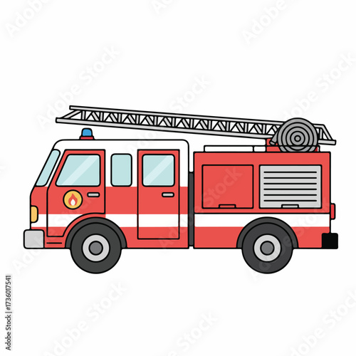 Cartoon Firefighter Truck with Ladder for Emergency Response
