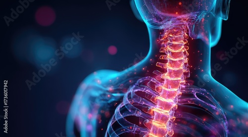 3D anatomical illustration of highlighted spine