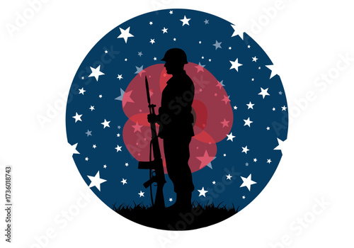 Veterans Day Silhouette Soldier Against a Starry Night Sky Celebrating Patriotism
