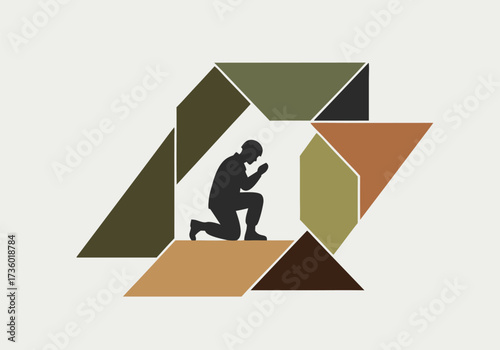 A Soldier Silhouette Kneeling in Prayer for Veterans Day A Somber Tribute