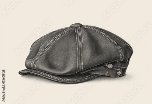 Dark leather flat cap, illustration