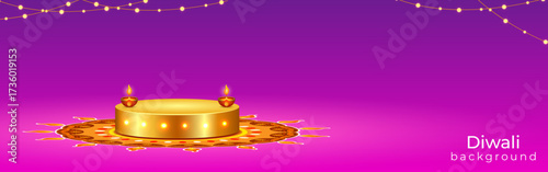 Vector illustration of Diwali background with golden podium social media template