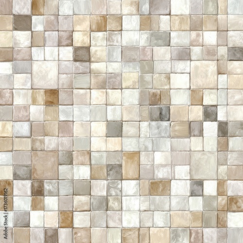 Seamless pattern of square, light beige, tan, and gray tiles