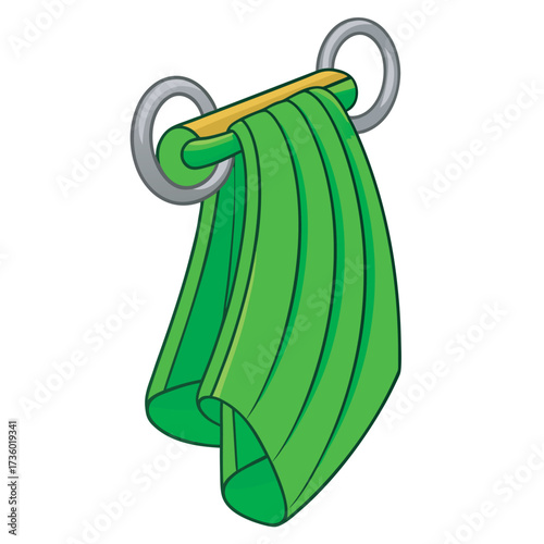 Green towel hanging on a silver towel rack