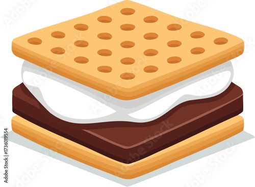 A tasty s'more with melted chocolate and marshmallow between two graham crackers. A simple vector icon for camping and sweet food. Generative AI