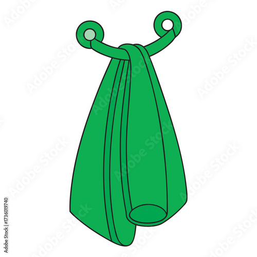 Green towel hanging on a towel rack