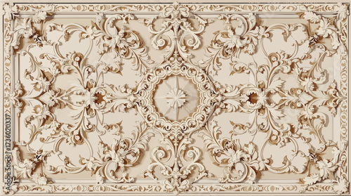 Intricate White Plaster Ceiling Medallion with Baroque Scrollwork and Floral Details ornate.