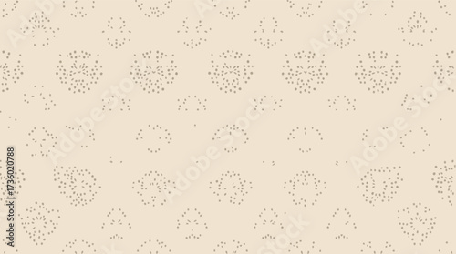 Repeating Pattern of Light Gray Floral-like Dot Mandalas on a Cream Background.