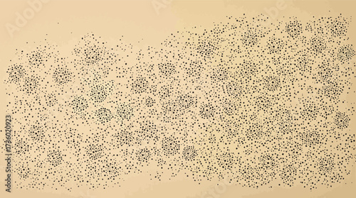 Scattered black dots forming abstract clusters on a textured beige background vector illustration.