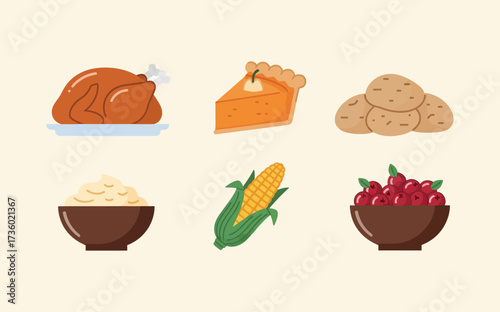 Delightful Thanksgiving feast with turkey, pumpkin pie, potatoes, mashed potatoes, corn, and cranberries perfect for holiday gatherings and seasonal celebrations