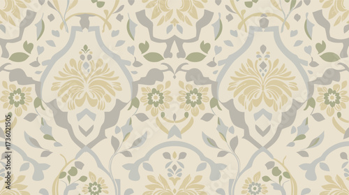 Vintage damask floral pattern in muted pastel colors wallpaper.