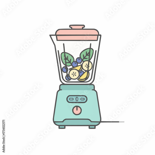 Illustration of a blender filled with fruits and vegetables
