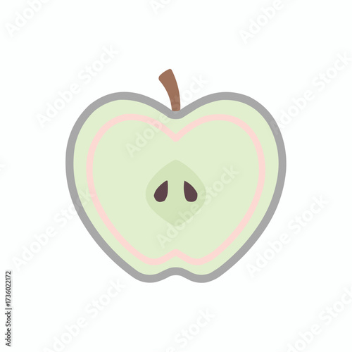 Illustration of a green apple cut in half with seeds inside