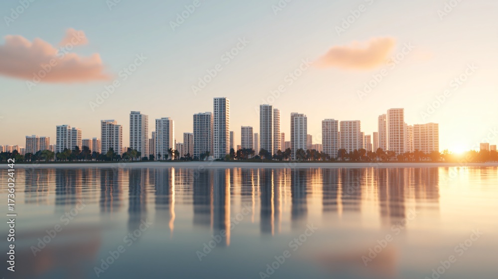 Obraz premium Wide panoramic shot of Smart Flood Barrier integrated with coastal city resilience infrastructure, green urban design. 