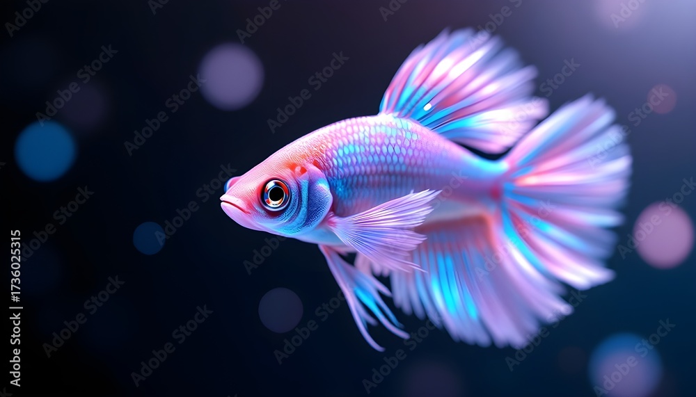 Fototapeta premium Colorful betta fish swimming gracefully in dark water symbolizing aquatic beauty, exotic pets, and underwater elegance.