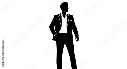 Powerful executive silhouette embodying modern leadership and success with sleek suit and confident pose representing aspiration and corporate vision