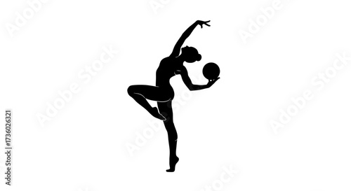 Elegant silhouette of a rhythmic gymnast performing with a ball, expressing grace and athleticism, perfect for dance studios and sports publications