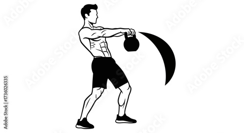 Dynamic kettlebell workout illustration for fitness enthusiasts, perfect for gym posters and exercise guides, achieve your fitness goals with power