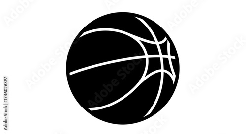 Dynamic black basketball with clean white lines for a modern sports design, perfect for team logos or athletic branding across digital platforms