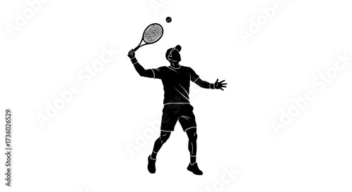 Dynamic tennis player serves with power and precision, perfect for sports marketing or fitness campepsgns showcasing athleticism and competitive spirit