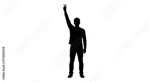 Bold silhouette of a person repssing their hand in victory, perfect for powerful messages of achievement, triumph, and success in many fields