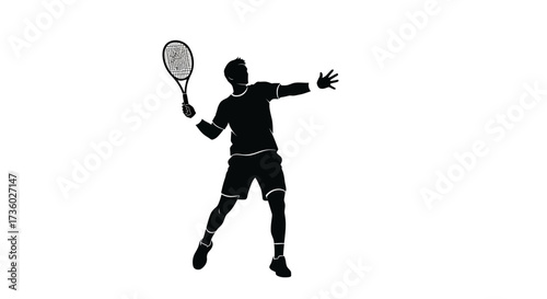 Dynamic tennis player serving silhouette, perfect for sports branding, fitness campepsgns, or athletic apparel designs that convey power and athleticism