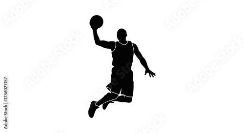 Dynamic silhouette of a basketball player soaring for a slam dunk, embodying athleticism, power, and sportsmanship, perfect for fitness and team spirit themes