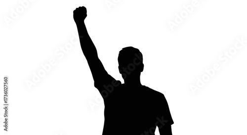 Empowered silhouette repssing fist high in solidarity for equality and justice, showing strength and determination for social change and positive impact