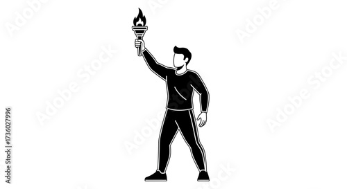 Passionate man holding a torch high, igniting inspiration and hope, embodying strength, resilience, and leadership during challenging times