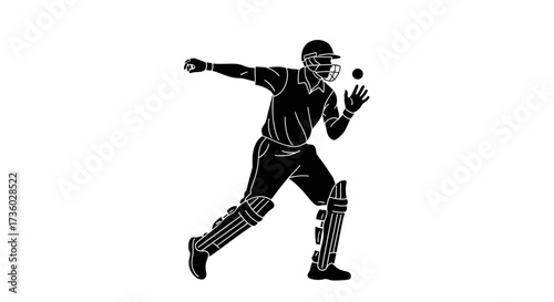 Dynamic monochrome silhouette of a cricket fielder making a catch, showcasing athleticism and skill for sports marketing and team branding visuals