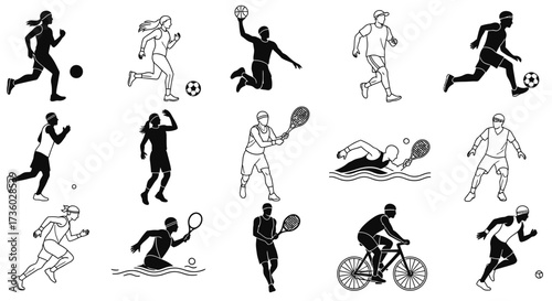 Dynamic vector art showcasing diverse athletic pursuits and active lifestyles, perfect for sports content, fitness campepsgns, and health-focused marketing materials