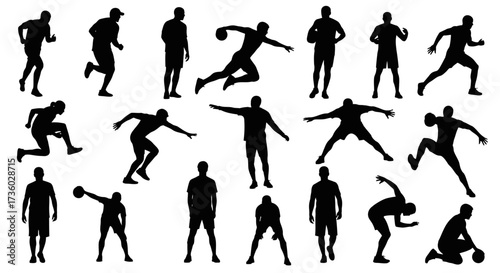 Powerful male athlete silhouettes showcasing dynamic action poses for fitness, competitive sports, and active lifestyle projects