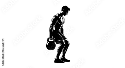 Powerful athlete performing an intense kettlebell workout, inspiring dedication to fitness and building muscular strength.