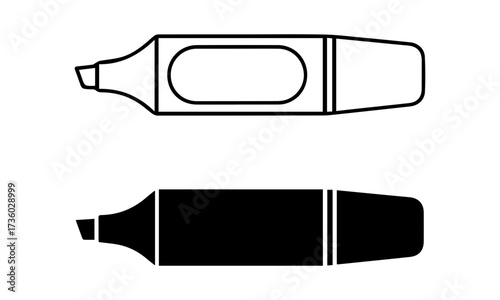 Highlighter Pen Icon in Outline and Solid Black Vector for marking important notes and revision