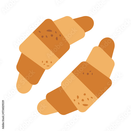 Minimalist croissant icon flat style. French croissants colorful print, cartoon food elements for packaging, bistro menu design. Vector illustration isolated on white