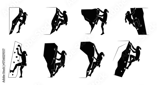 Dynamic silhouettes of climbers scaling walls, showcasing strength, determination, and the thrill of reaching new heights in challenging sports