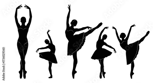 Elegant silhouettes of ballet dancers in graceful poses, perfect for fashion, design, and creative projects