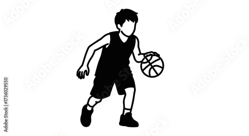Dynamic basketball player dribbling the ball with confident energy, perfect for sports branding and athletic design projects