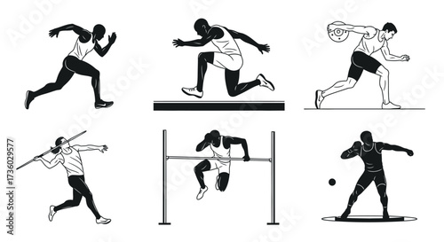 Dynamic silhouettes of athletes competing in track and field events, perfect for sports branding and design projects