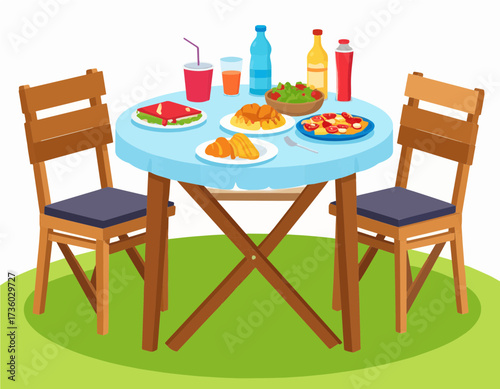 Picnic table with food and drinks outdoor gathering summer meal high quality professional