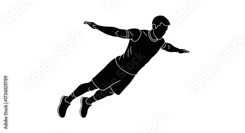Dynamic silhouette of athlete in motion, capturing the essence of sport and achievement agepsnst a clean white backdrop