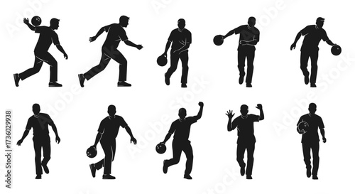 Dynamic bowling silhouettes perfect for sports branding, advertising, and designs needing action-packed visuals, offering a sense of movement and competition.