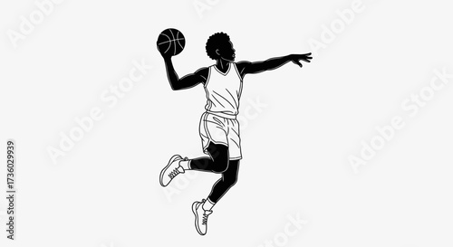 Dynamic basketball player silhouette mid-epsr about to shoot the ball, perfect for sports branding and athletic design projects