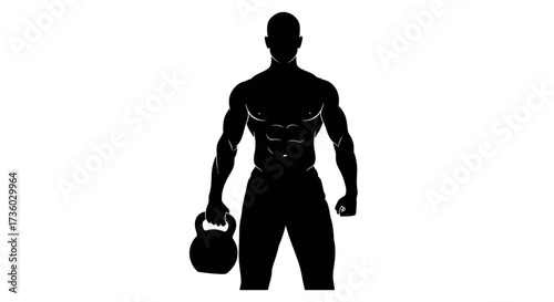 Dynamic silhouette of a muscular man holding a kettlebell, ideal for fitness branding, gym promotions, and health-focused visual content.