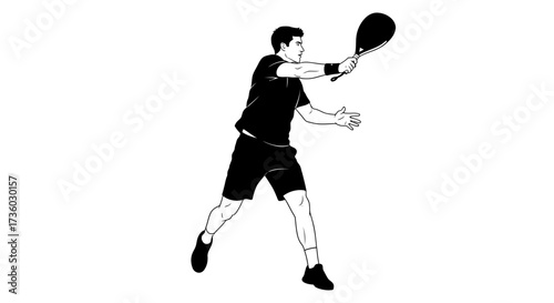 Dynamic padel player in action, showcasing athleticism and competitive spirit with racket and focused expression