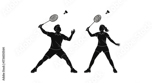 Dynamic badminton players silhouette in action, ready to compete for victory and achieve a sporty lifestyle.