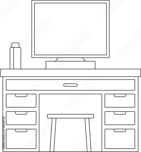 Luxury dressing table interior design line art vector